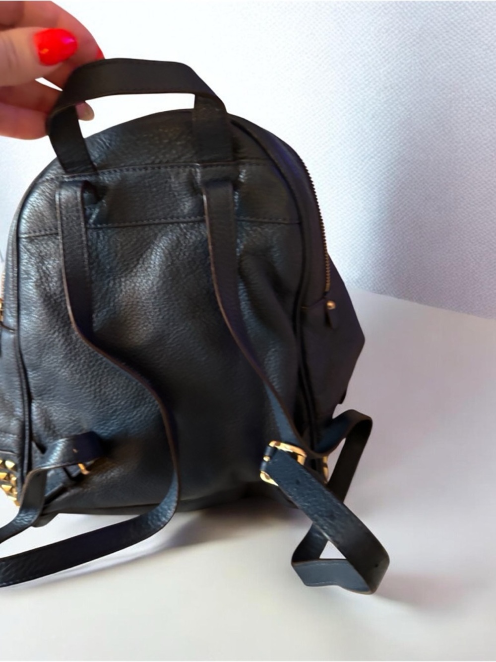 Michael Kors Black Leather Mini Backpack with Gold Studs - Picture 2 of 6